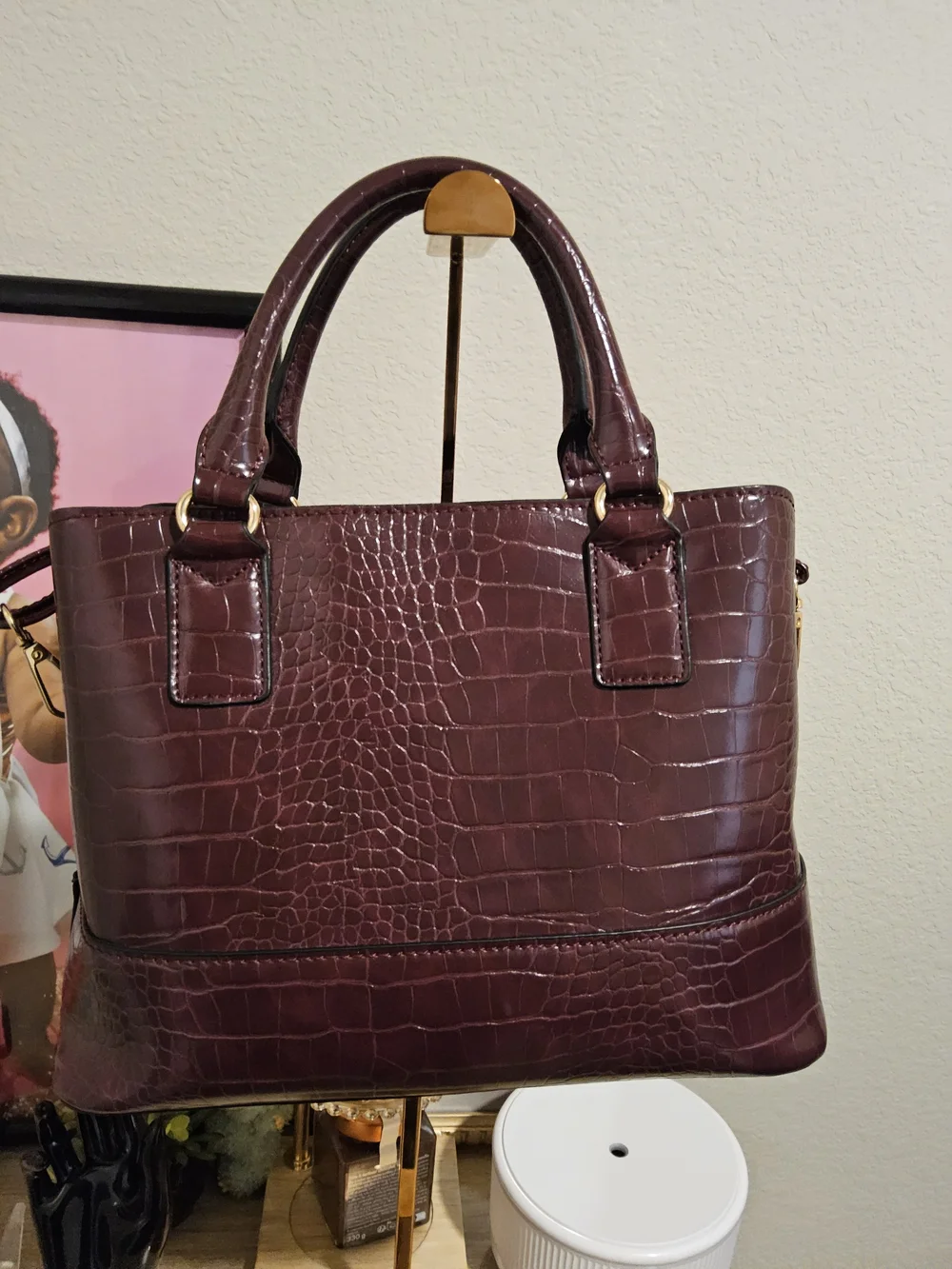 ALDO Women's Croc-Embossed Satchel/Crossbody Bag in Deep Burgundy - Picture 2 of 8